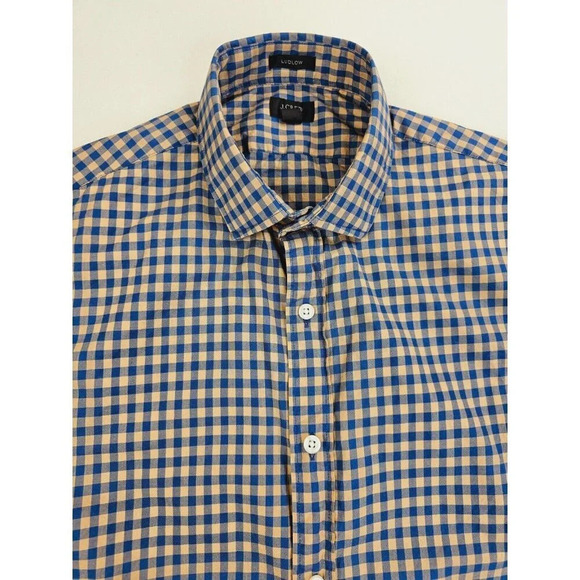 J. Crew Ludlow Size Medium Men's Camel Blue Check Long Sleeve Cotton Shirt - Picture 1 of 10
